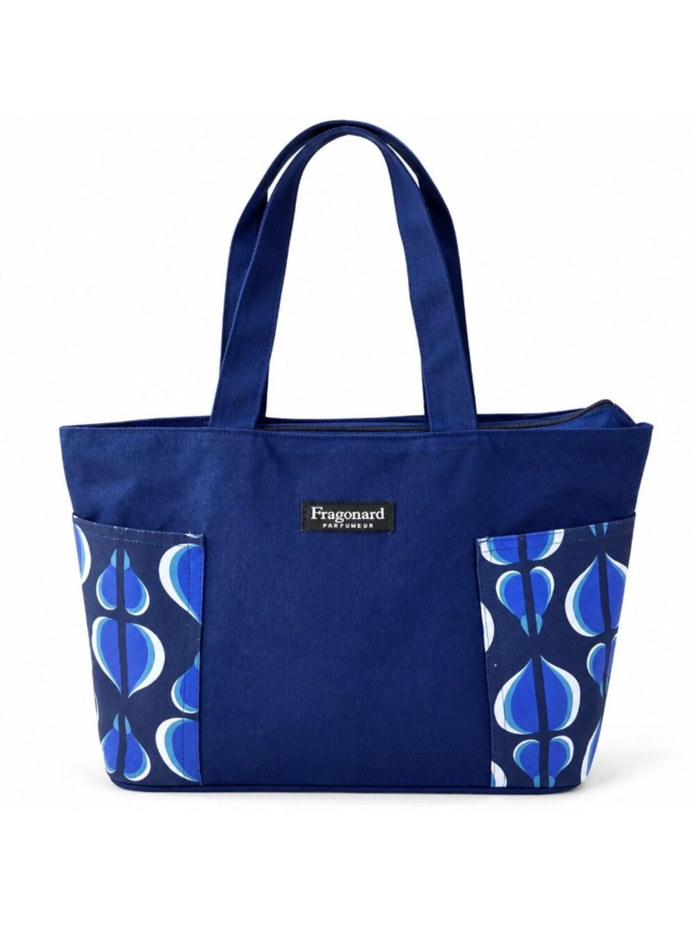 Fragonard Parfumeur Navy Blue Canvas Tote Bag Geometric Print Pockets